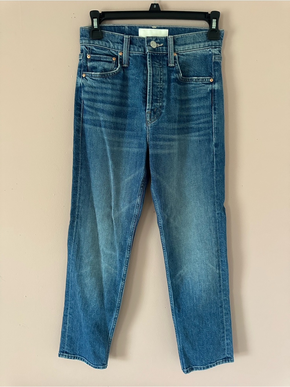Mother superior denim Tomcat jeans medium wash high rise straight leg crop jeans